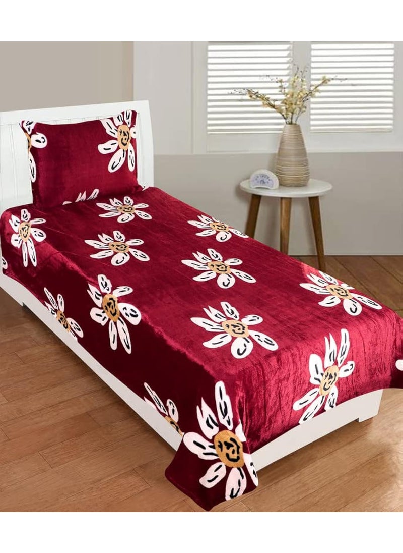 PRINDA WarmWinter Super Soft Single Bedsheet60 x 95 Inch with 1 Pillow Cover 18 x 28 Inch Red