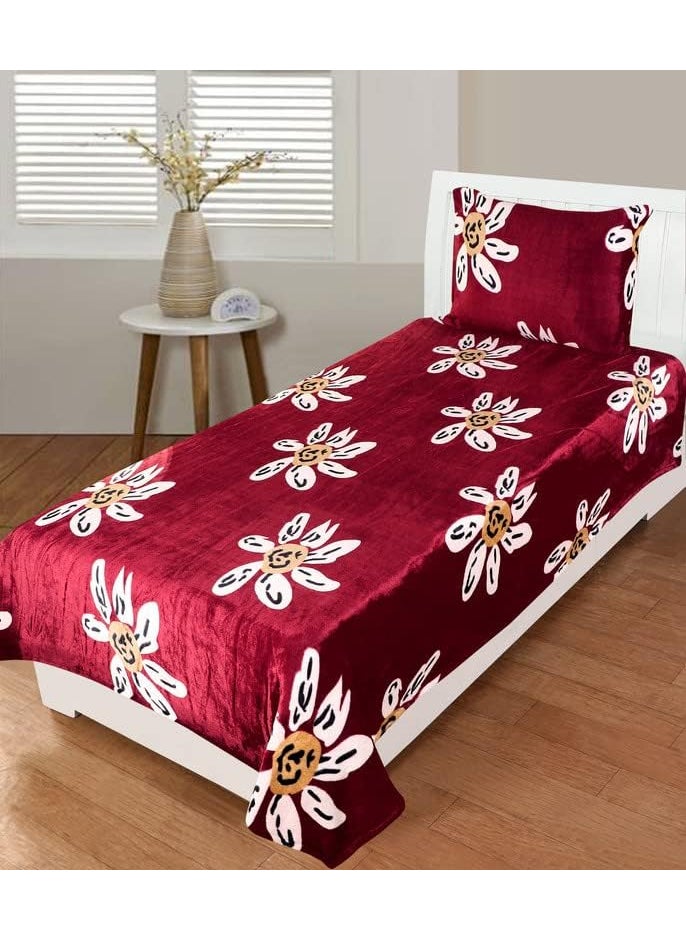 PRINDA WarmWinter Super Soft Single Bedsheet60 x 95 Inch with 1 Pillow Cover 18 x 28 Inch Red