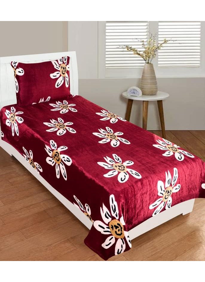 PRINDA WarmWinter Super Soft Single Bedsheet60 x 95 Inch with 1 Pillow Cover 18 x 28 Inch Red