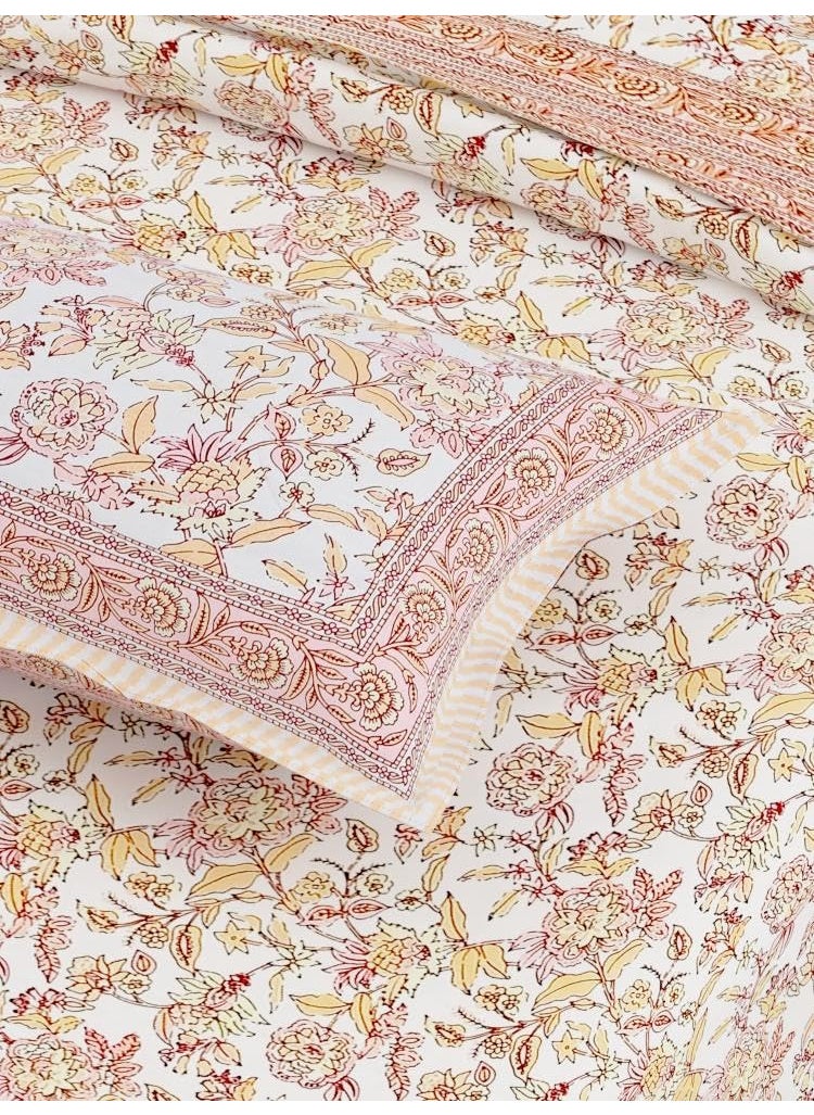 EasyGoods 240 TC Cotton Bedsheet for Double Bed Floral OrangeEthnic35 Bedsheet King Size Bed CottonKing Size BedsheetDouble Bedsheet with 2 Pillow Covers 90x108 InchHandcrafted Bed Sheets
