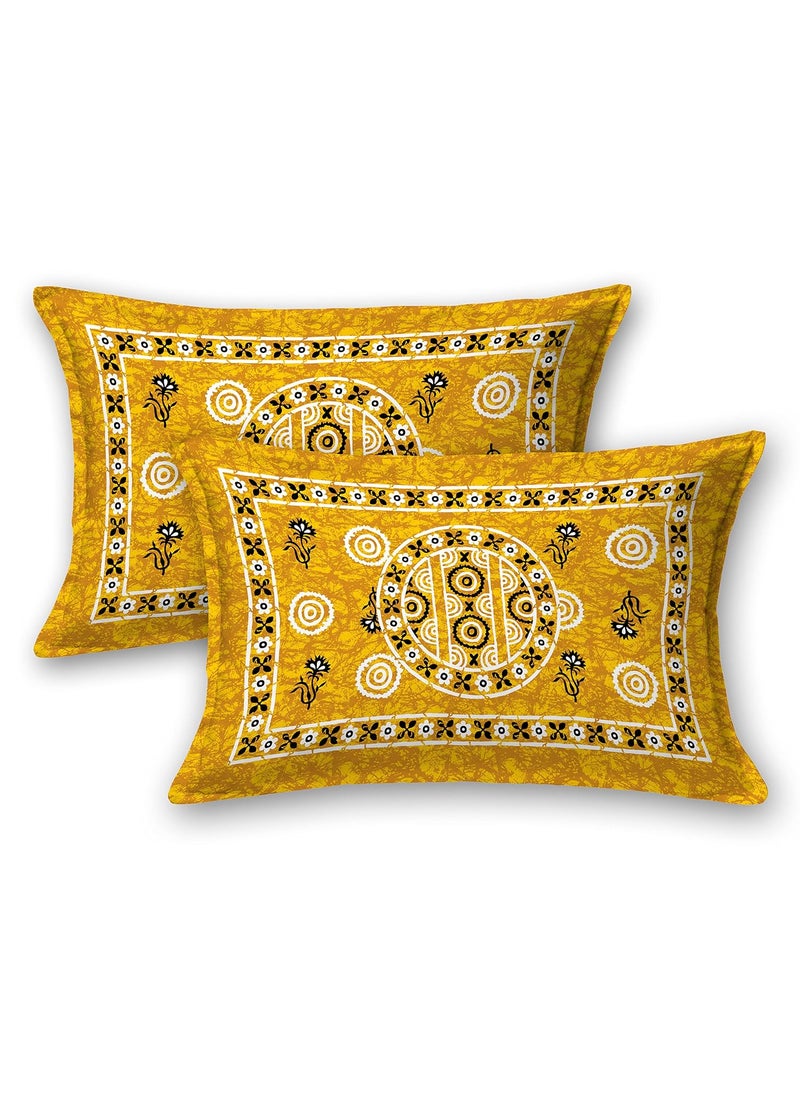 SheetKart Glitz 144 TC Cotton Double Bedsheet with 2 Pillow Covers Ivy YellowPack of 1