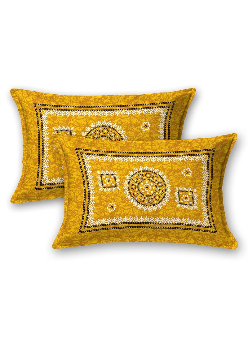 SheetKart Mandala Floral Print 144 TC Cotton Double Bedsheet with 2 Pillow Covers Mush Yellow