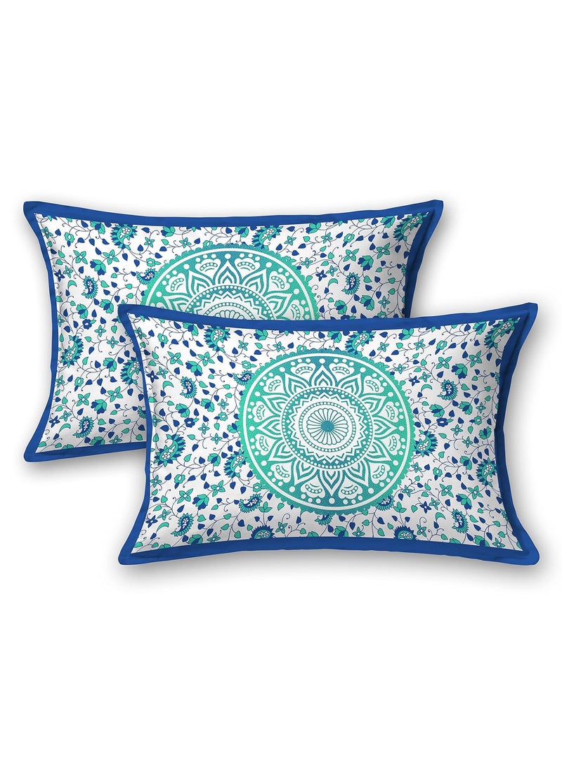 SheetKart 100 Cotton Bedsheet for Double Bed King Size with 2 Pillow CoversOmbre Mandala Jaipuri Printed Bed SheetTurquoise Treat144 TC