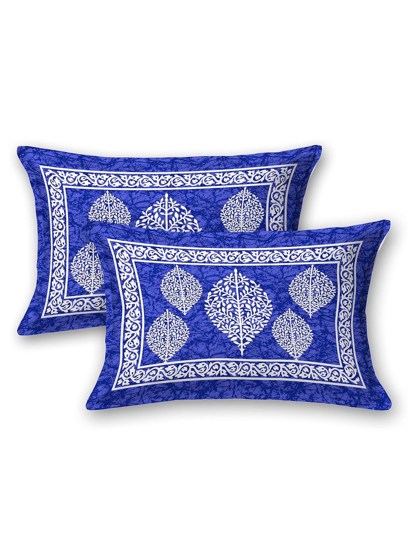 SheetKart Floral Paisley 144 TC Cotton Double Bedsheet with 2 Pillow Covers Sapphire Blue