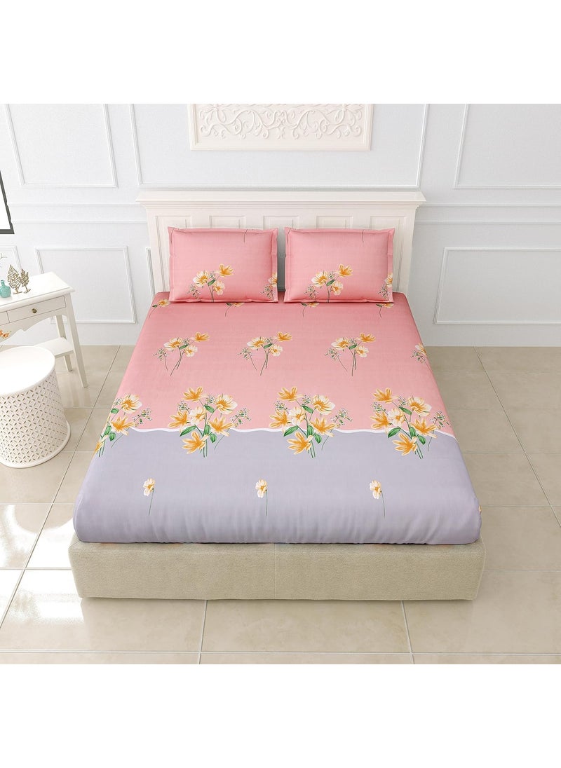EasyGoods Super Soft Twilight Floral Bedsheet Bedsheet for Double Bed King Size Double Bedsheet with 2 Pillow Covers Premium Printed Flat Bed Sheet 106x107 inchPink