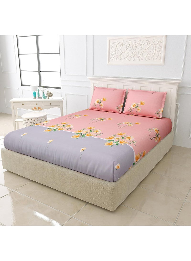 EasyGoods Super Soft Twilight Floral Bedsheet Bedsheet for Double Bed King Size Double Bedsheet with 2 Pillow Covers Premium Printed Flat Bed Sheet 106x107 inchPink