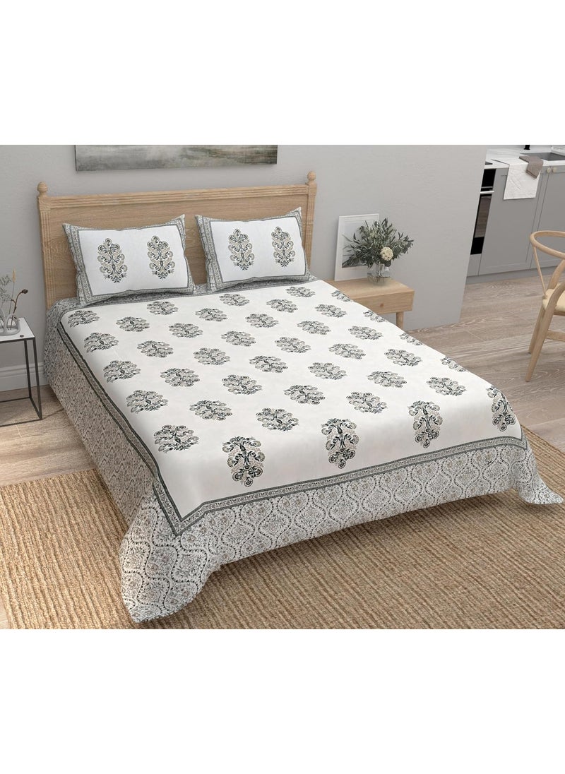 EasyGoods 240 TC Pure Cotton Bedsheet for Double Bed King Queen Size Bed Jaipuri Rajasthani Design with 2 Pillow Covers Extra Soft Wrinkle Free 90 x 103 inches Brown Monarch30