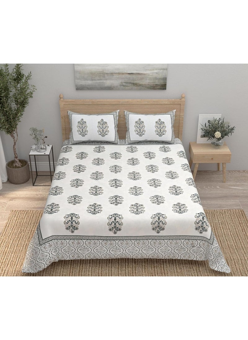 EasyGoods 240 TC Pure Cotton Bedsheet for Double Bed King Queen Size Bed Jaipuri Rajasthani Design with 2 Pillow Covers Extra Soft Wrinkle Free 90 x 103 inches Brown Monarch30