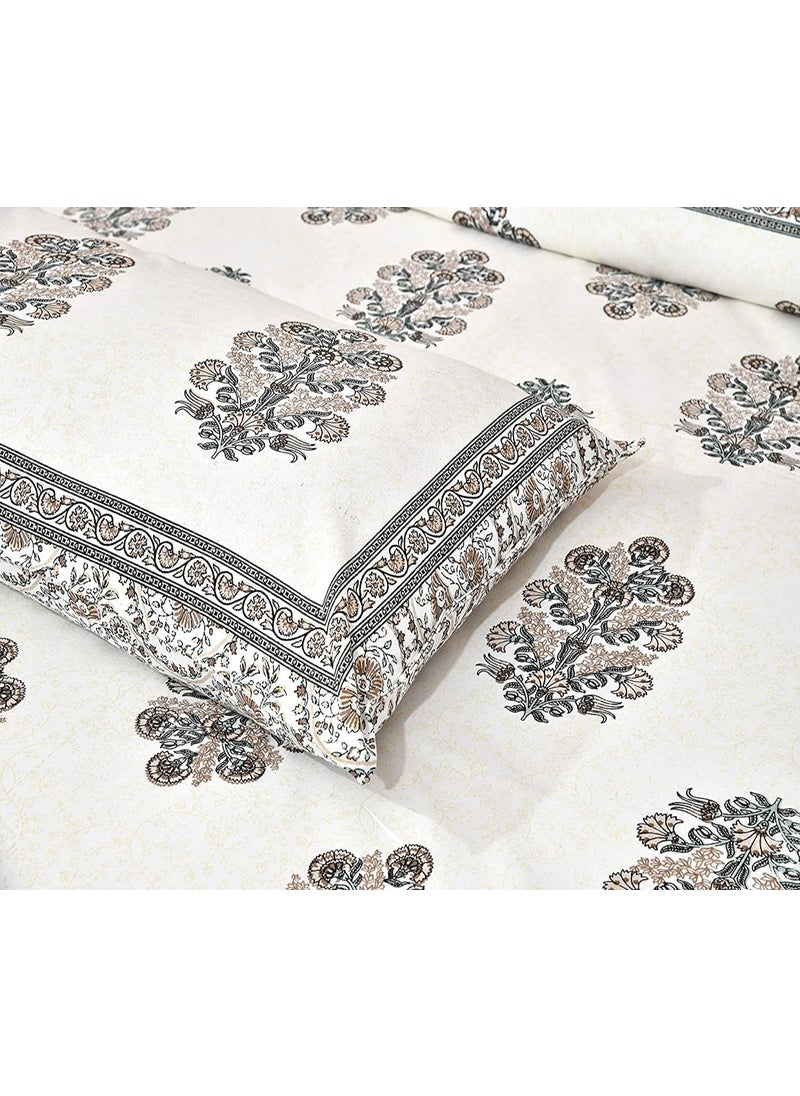 EasyGoods 240 TC Pure Cotton Bedsheet for Double Bed King Queen Size Bed Jaipuri Rajasthani Design with 2 Pillow Covers Extra Soft Wrinkle Free 90 x 103 inches Brown Monarch30