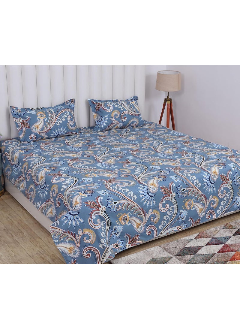 PRINDA Presents King Double Flat Bed Sheets 90 x 100 Inch with 2 Pillow Covers18 x 28 Inch Multicolor