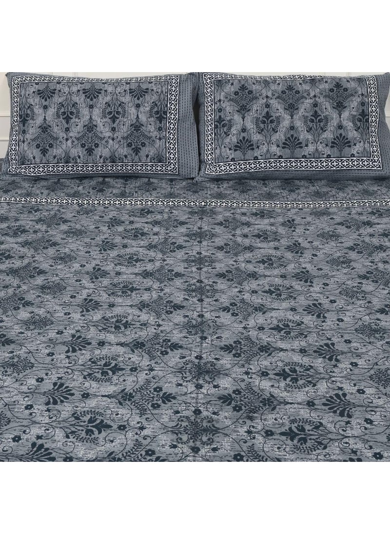 Jaipur Weaves Bedsheet for Double Bed Queen Size 100 Pure Cotton Bed Sheet with 2 Pillow Covers Super Soft Cozy Bedsheets Set90x100 inches Ash Grey Double