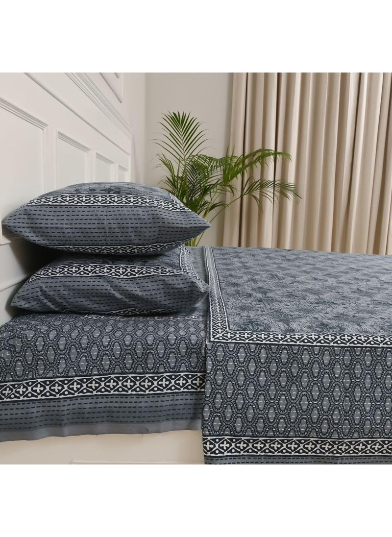 Jaipur Weaves Bedsheet for Double Bed Queen Size 100 Pure Cotton Bed Sheet with 2 Pillow Covers Super Soft Cozy Bedsheets Set90x100 inches Ash Grey Double
