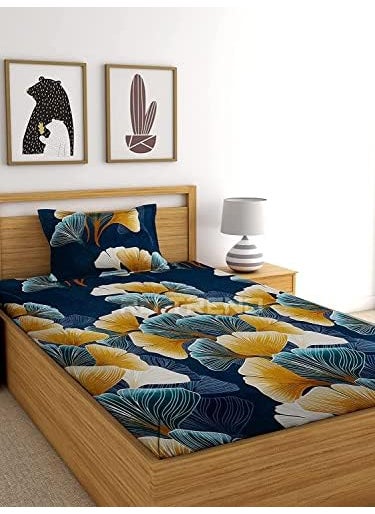 PRINDA Glace Cotton 3D Printed 180 TC Single Bed SheetSize90 inch x 60 inch with One Pillow Cover Multicolor
