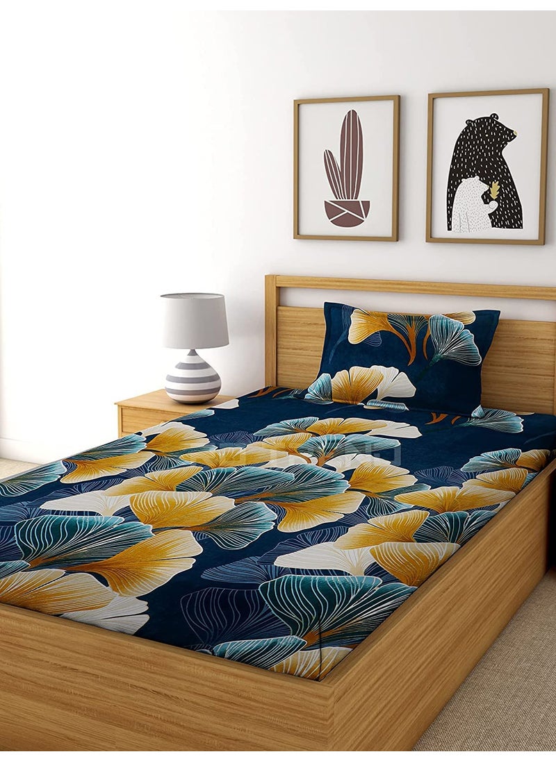 PRINDA Glace Cotton 3D Printed 180 TC Single Bed SheetSize90 inch x 60 inch with One Pillow Cover Multicolor