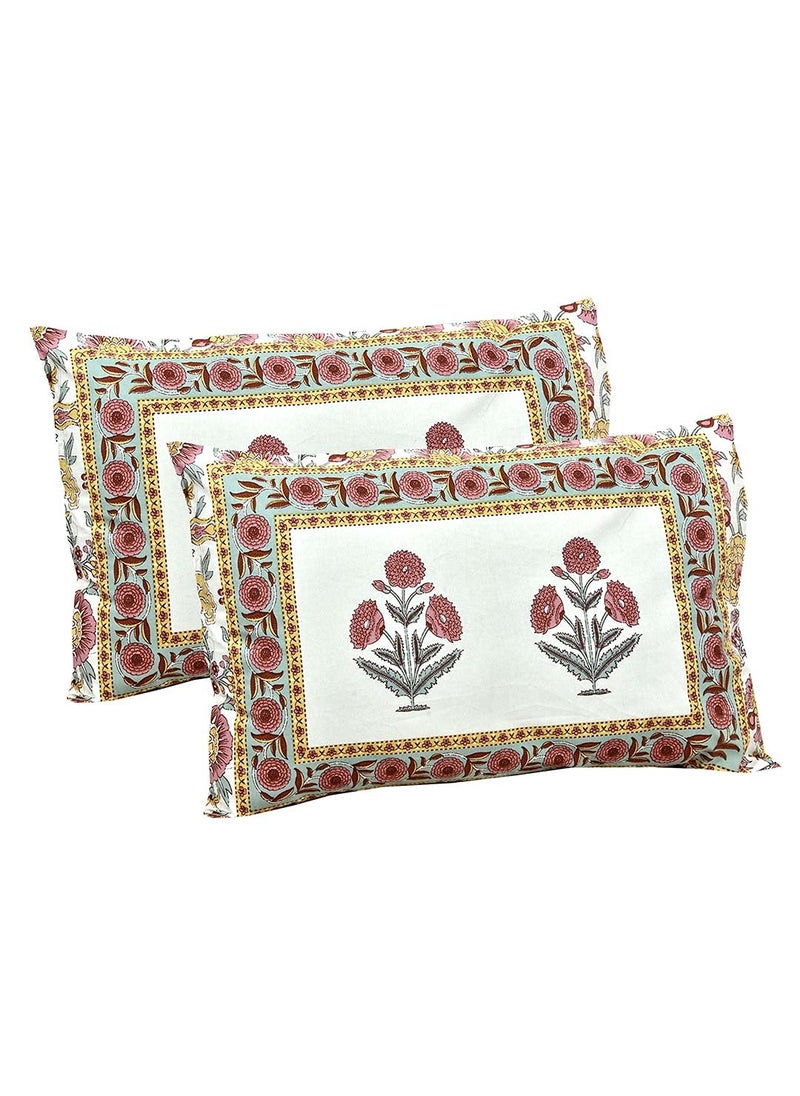 EasyGoods 240 TC Pure Cotton Bedsheet for Double Bed King Queen Size Bed Jaipuri Rajasthani Design with 2 Pillow Covers Extra Soft Wrinkle Free 90 x 103 inches Peach Monarch19
