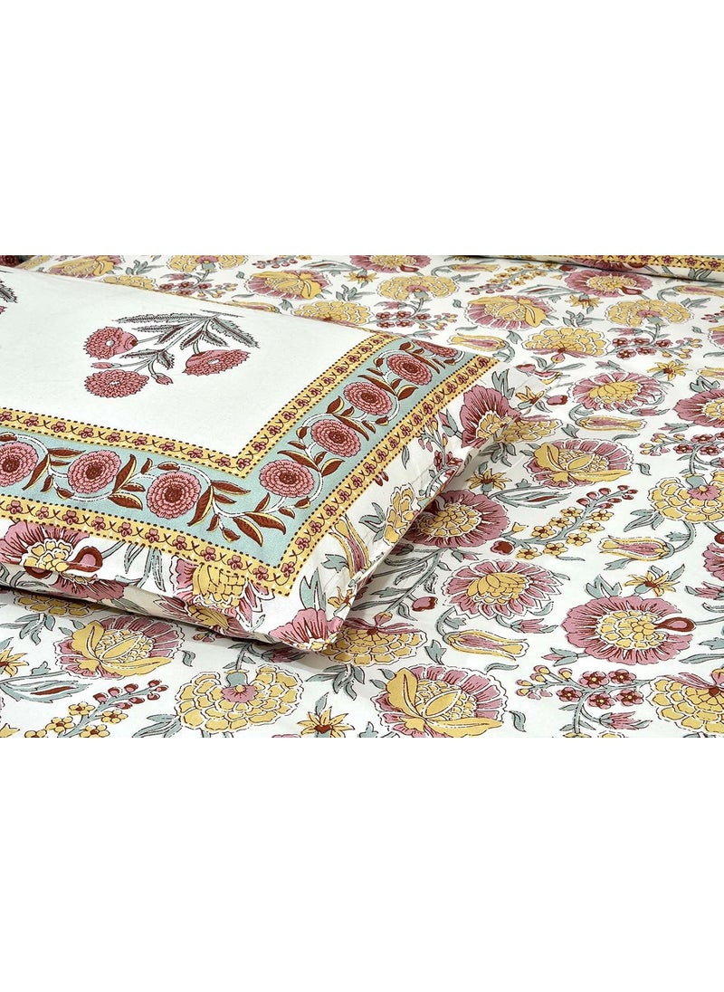 EasyGoods 240 TC Pure Cotton Bedsheet for Double Bed King Queen Size Bed Jaipuri Rajasthani Design with 2 Pillow Covers Extra Soft Wrinkle Free 90 x 103 inches Peach Monarch19