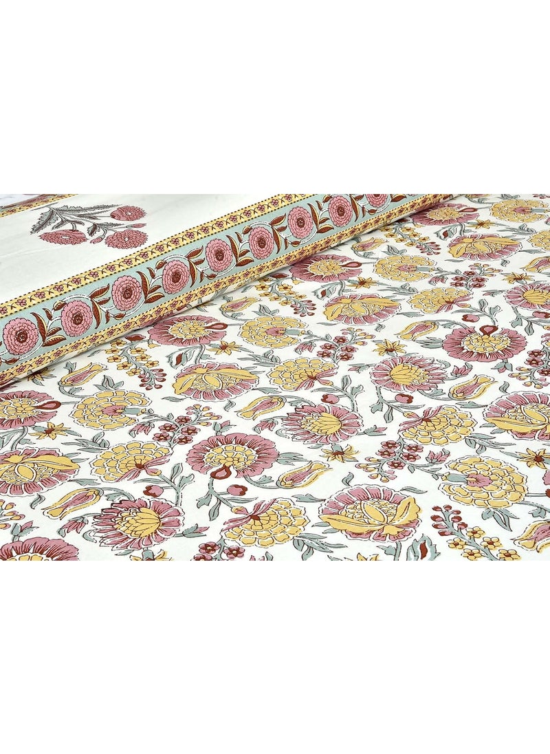 EasyGoods 240 TC Pure Cotton Bedsheet for Double Bed King Queen Size Bed Jaipuri Rajasthani Design with 2 Pillow Covers Extra Soft Wrinkle Free 90 x 103 inches Peach Monarch19