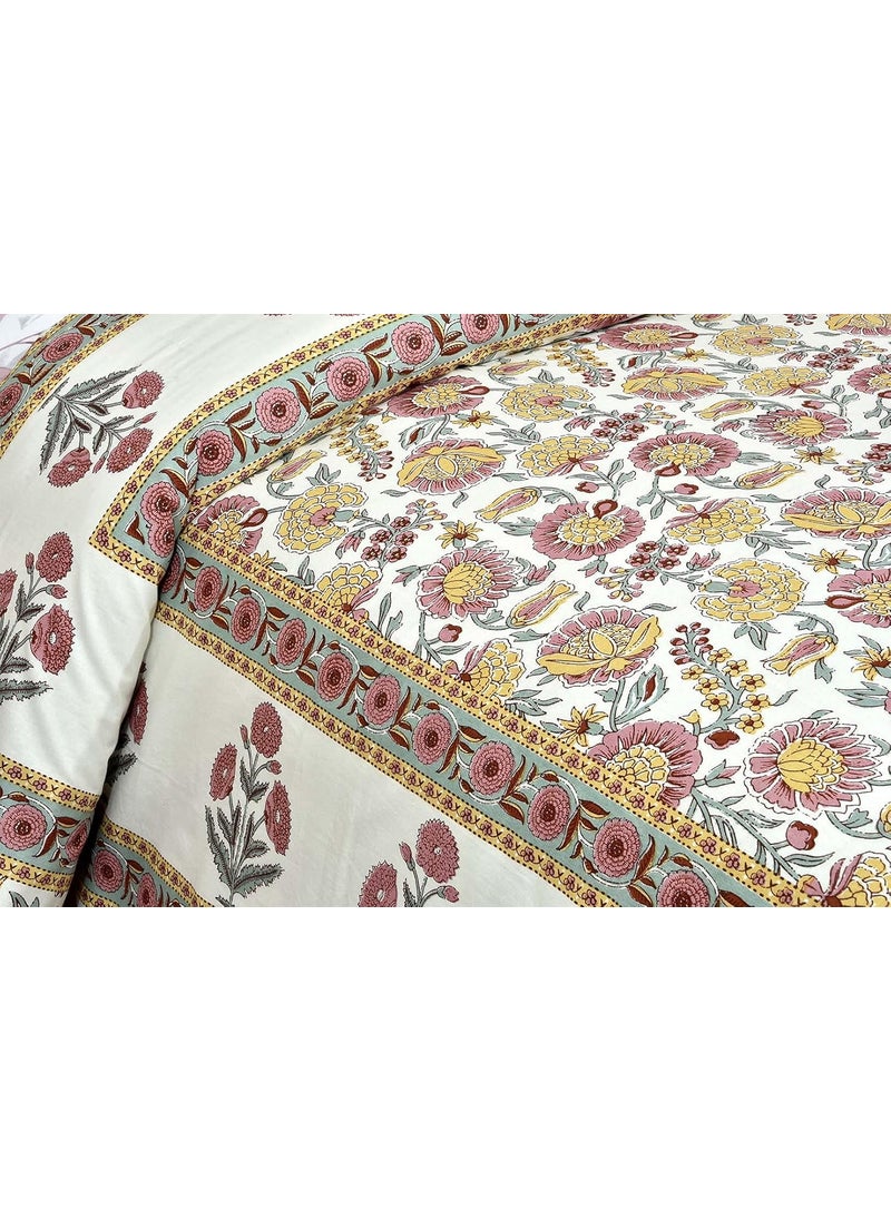 EasyGoods 240 TC Pure Cotton Bedsheet for Double Bed King Queen Size Bed Jaipuri Rajasthani Design with 2 Pillow Covers Extra Soft Wrinkle Free 90 x 103 inches Peach Monarch19