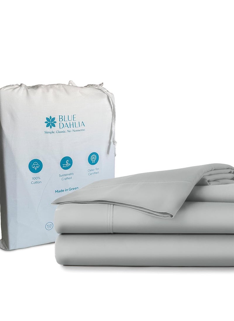 Blue Dahlia 100 Cotton Single Size Bedsheet Set with 1 Pillow Cover 200TC 1 Flat Sheet 60 x 901 Pillow Cover 18x28 Oeko TEX Certified Grey