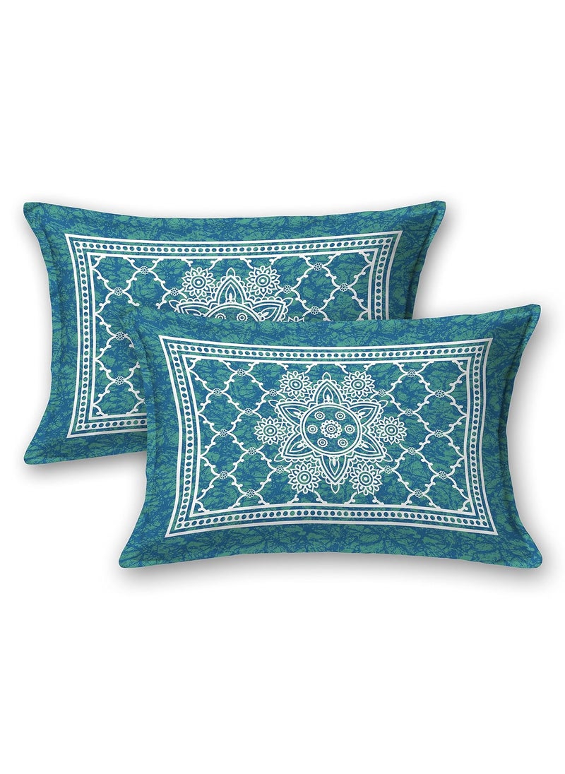Colorish 120 TC Cotton Blend Mandala Printed Floral Jaipuri Bedsheet for Double Bed King Size with 2 Pillow Covers Sea Green