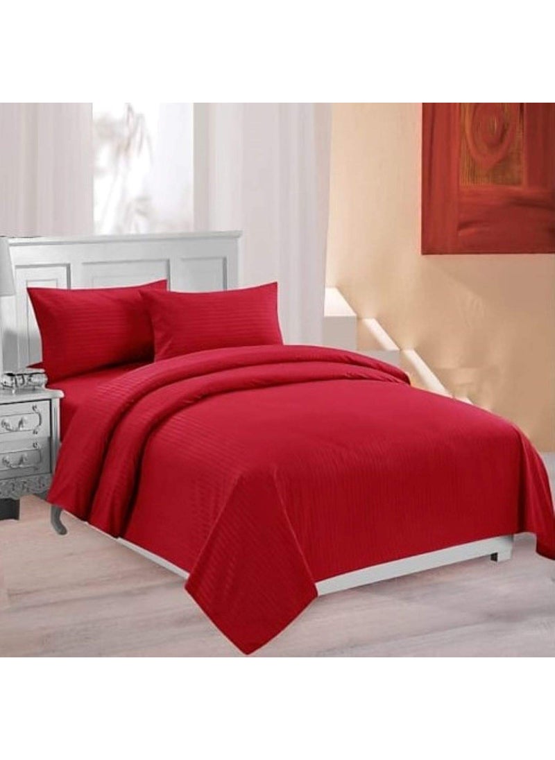 Fablicious Glace Cotton Satin Stripe Plain Color Bedsheet for Double Bed with Two Pillow Covers King Size 90 x 100 Inch Maroon