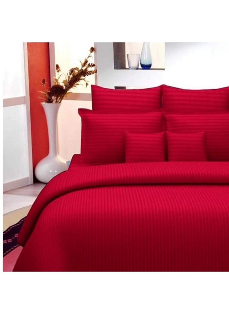 Fablicious Glace Cotton Satin Stripe Plain Color Bedsheet for Double Bed with Two Pillow Covers King Size 90 x 100 Inch Maroon