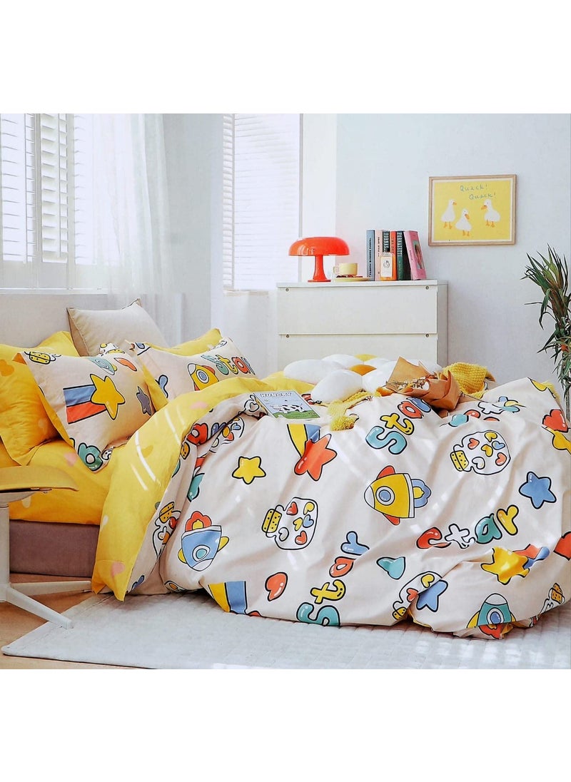 Fablicious Stars Print Cartoon Bedsheet for Kids Double Bed BoysGirls Sheet Size 90x100 Inch with 2 Pillow Covers