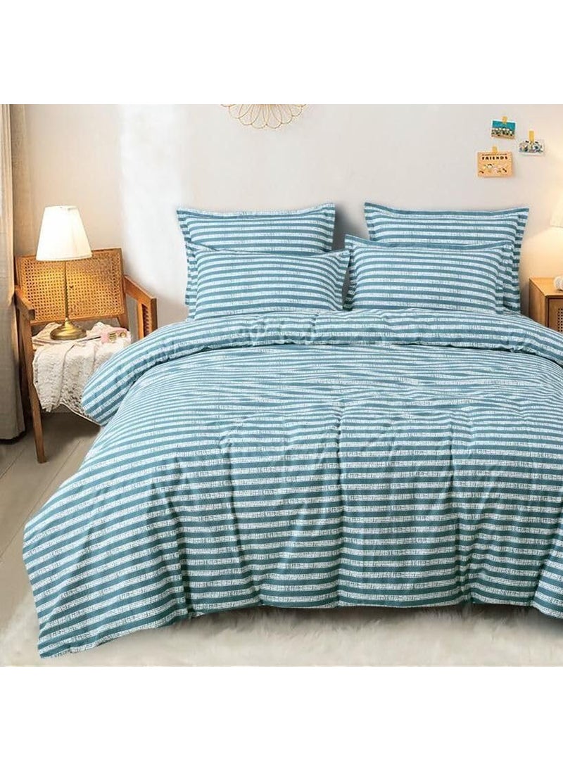 DECOR2ADMIRE 300 Thread Count Cotton Queen Size Printed Double Bedsheet with Two Pillow Covers for Home Dark Green Stripes 90 x 100 Flat