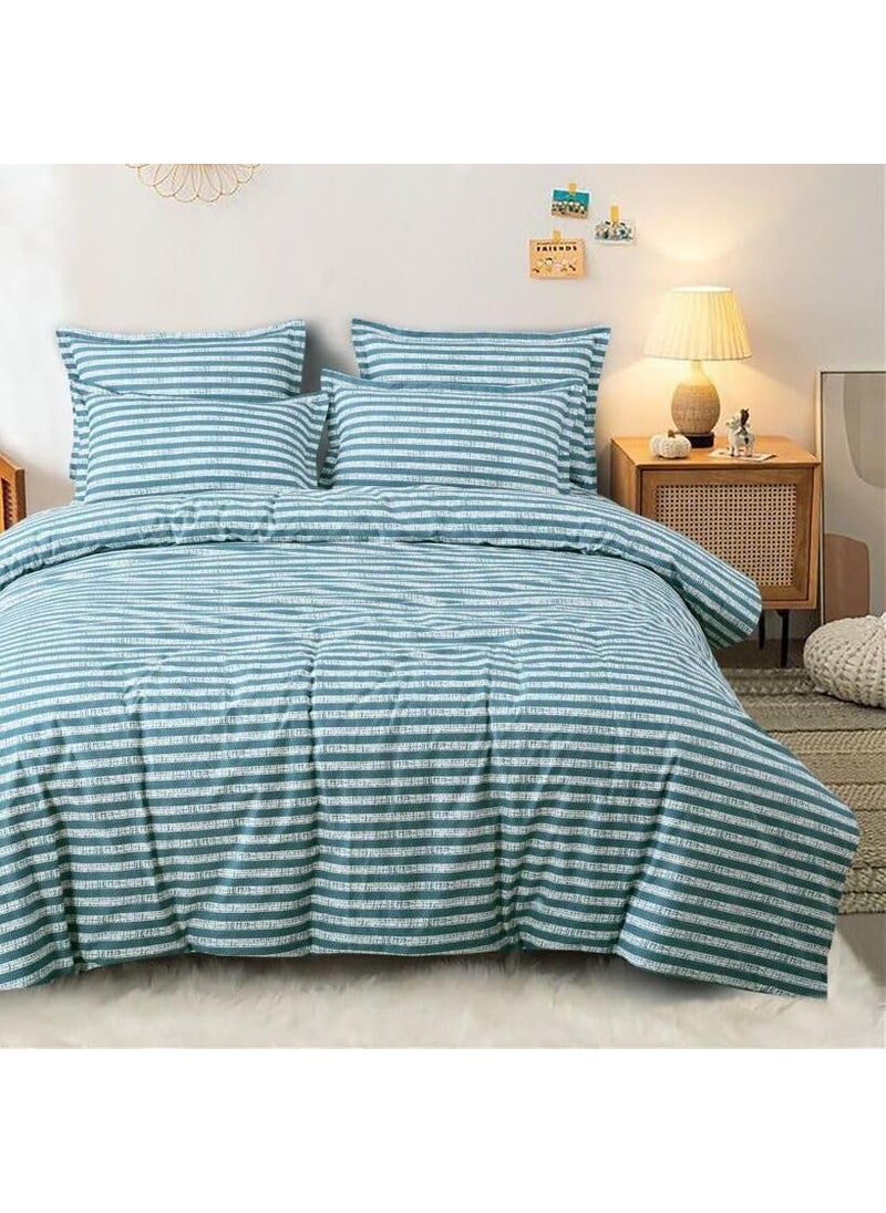 DECOR2ADMIRE 300 Thread Count Cotton Queen Size Printed Double Bedsheet with Two Pillow Covers for Home Dark Green Stripes 90 x 100 Flat
