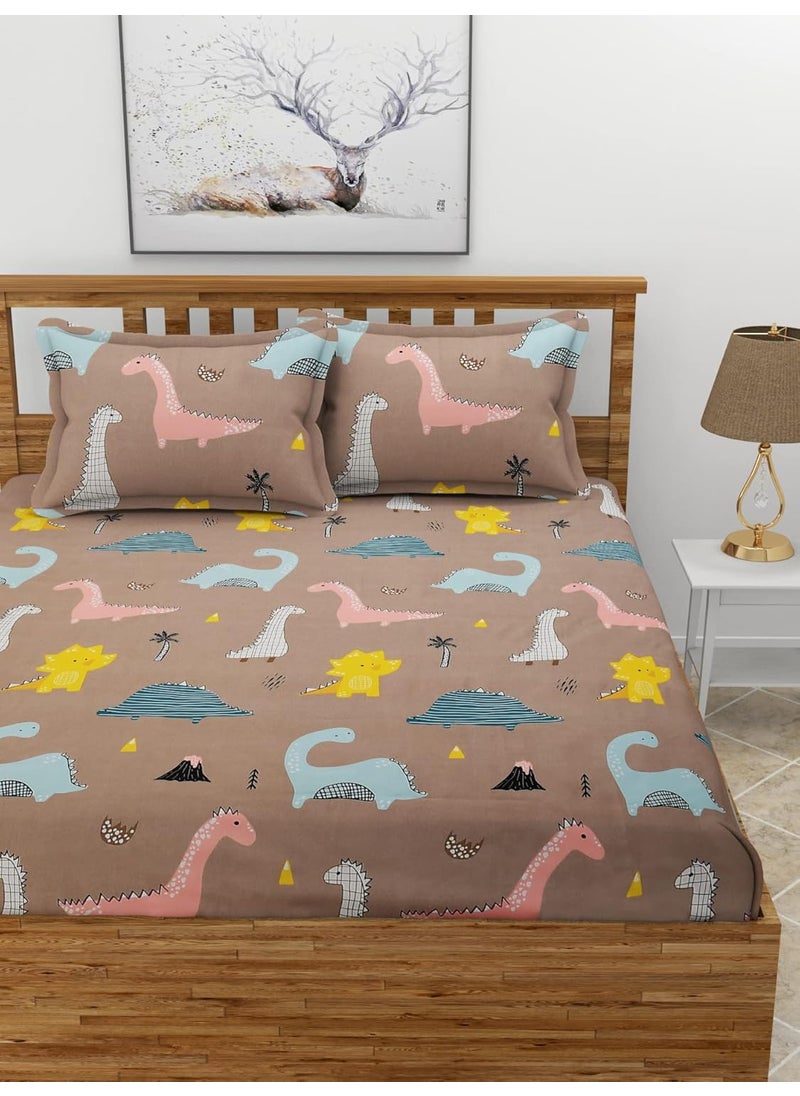 MORADO Premium Glace Cotton 180 TC Double Bedsheet with 2 King Size Pillow Covers 90100 Inches Brown