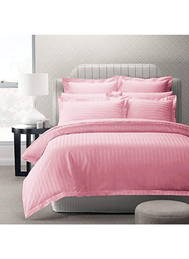 Fablicious Glace Cotton Satin Striped Plain Color King Size Bedsheet for Double Bed with Two Pillow Covers Pink 90 x 100 Inch