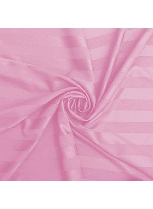 Fablicious Glace Cotton Satin Striped Plain Color King Size Bedsheet for Double Bed with Two Pillow Covers Pink 90 x 100 Inch