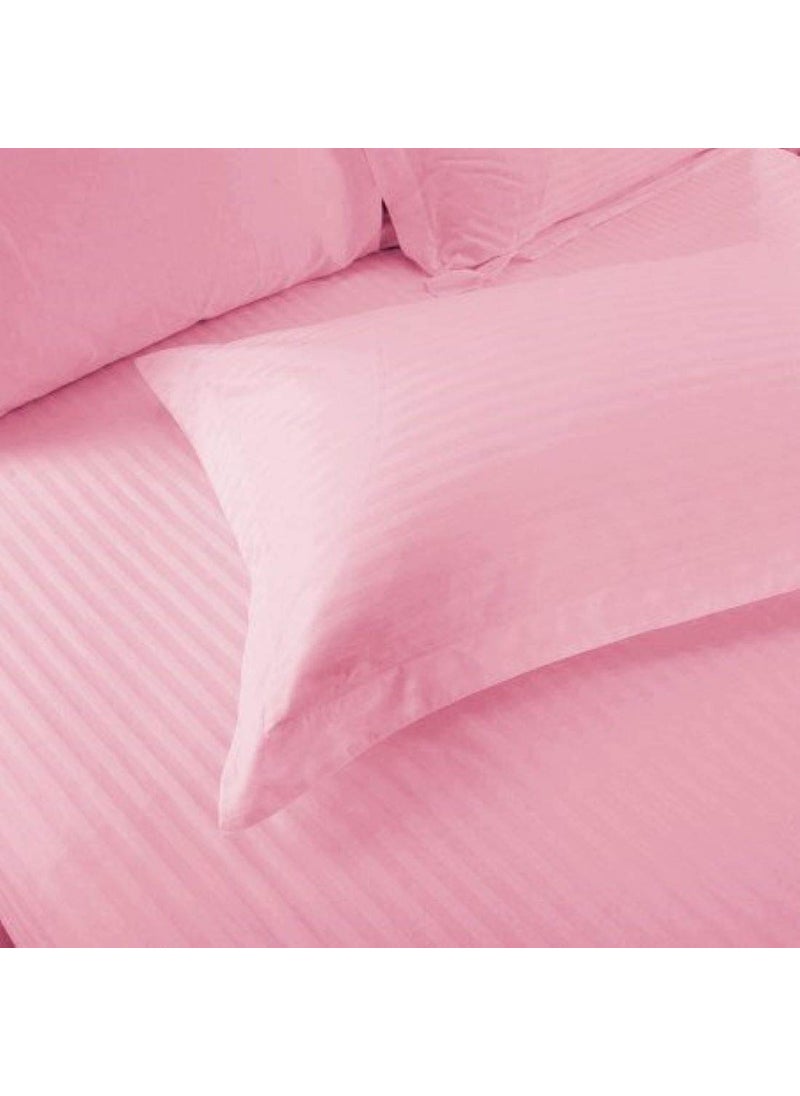 Fablicious Glace Cotton Satin Striped Plain Color King Size Bedsheet for Double Bed with Two Pillow Covers Pink 90 x 100 Inch