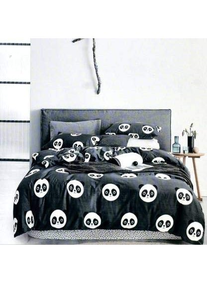 MORADO Glace Cotton Floral 160 TC Double Panda Bedsheet with 2 King Size Pillow Covers Black and White 90 X 100 Inches