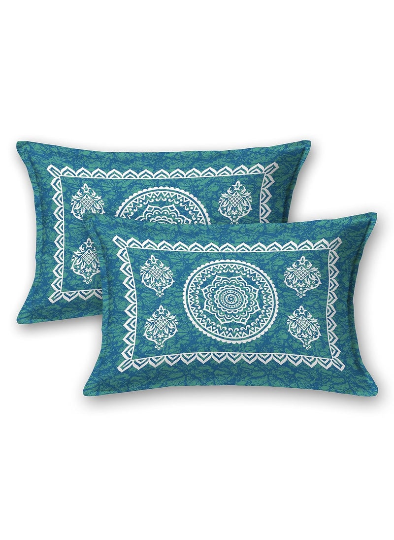 Colorish Cotton Blend Traditional Mandala Jaipuri Printed Bedsheet for Double Bed King Size with 2 Pillow Covers Sea Green H603 120 TC