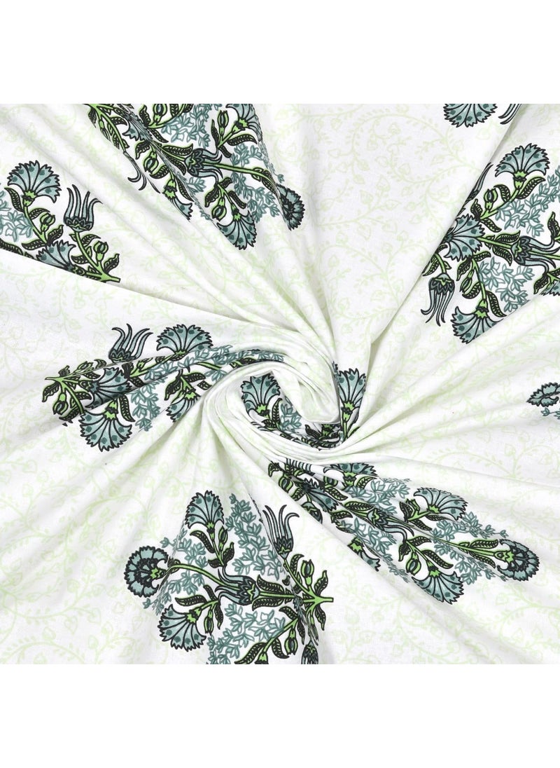 elanorhomes Pure Cotton Single Bed Sheet 240 TC 60x90 with Pillow Cover Breathable Soft Bedsheet Green Fulwari Print