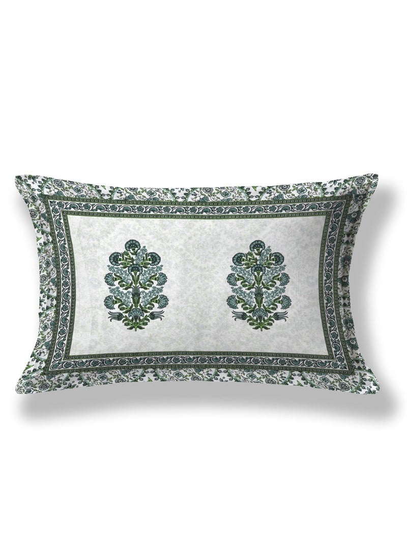 elanorhomes Pure Cotton Single Bed Sheet 240 TC 60x90 with Pillow Cover Breathable Soft Bedsheet Green Fulwari Print