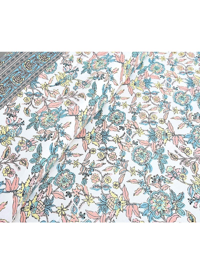 elanorhomes Cotton Single Bedsheet 240 TC 60x90 with Pillow Cover Rose Azure Print Summer Comfort Bed Sheet