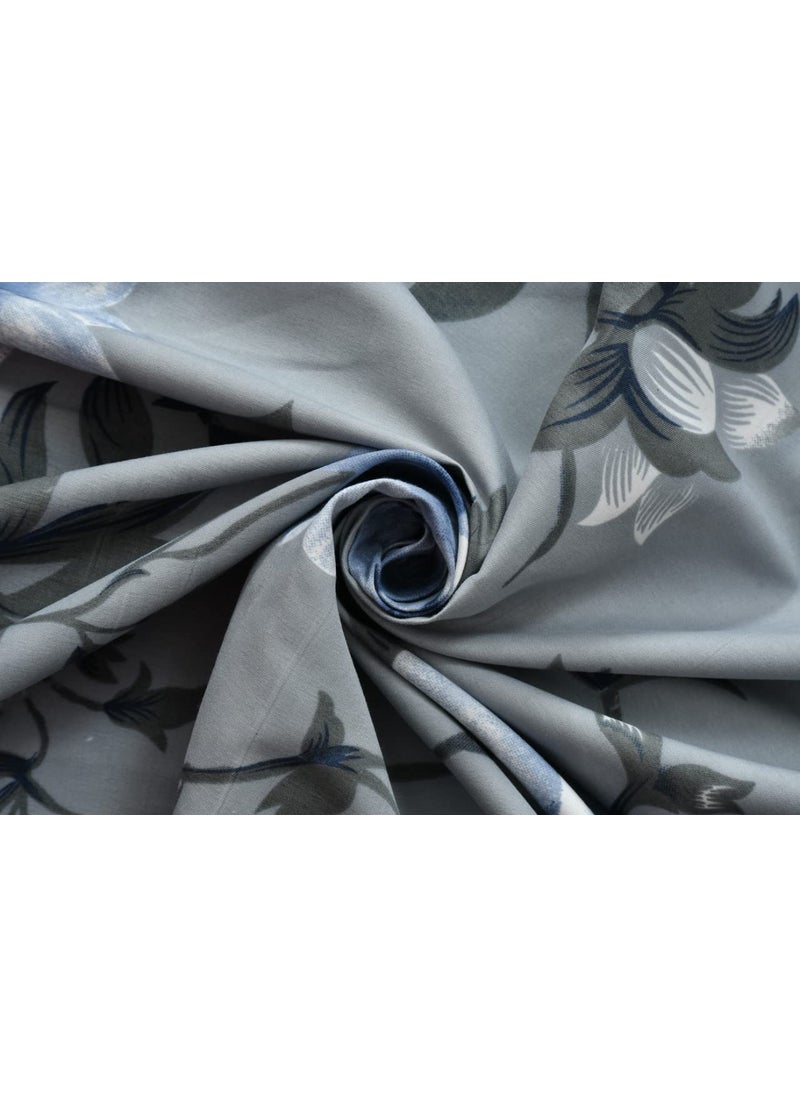 DECOR2ADMIRE 300 Thread Count Glace Cotton Printed Soft Double Bedsheet for Double Bed with Two Pillow Covers for Home 90 x 100 Inches Grey Floral