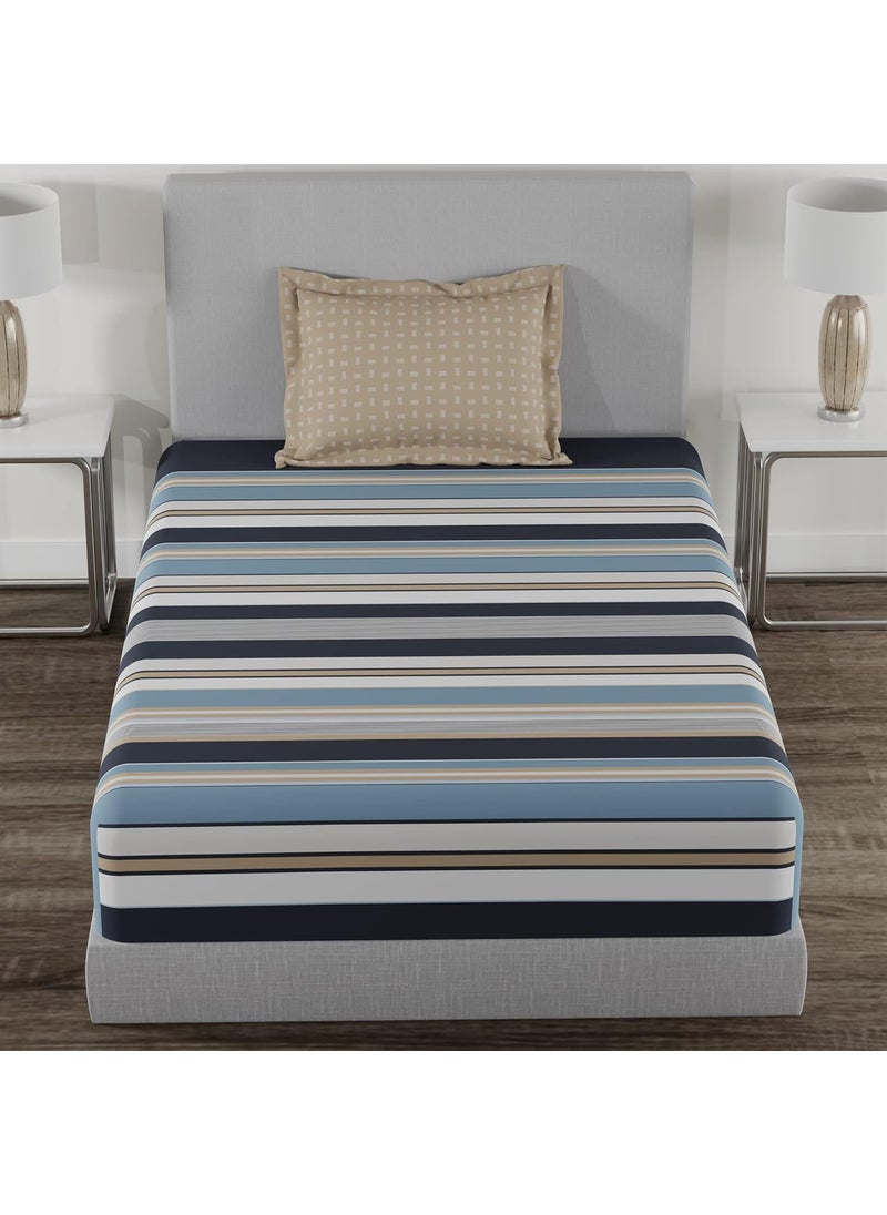 myTrident Home Essential Stripe Collection 144 TC 100 Cotton Bedsheet with 1 Pillow Cover Single Size 152 x 228 cm Astor