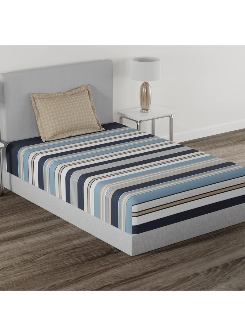 myTrident Home Essential Stripe Collection 144 TC 100 Cotton Bedsheet with 1 Pillow Cover Single Size 152 x 228 cm Astor