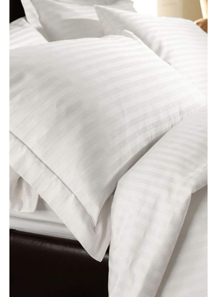 Fablicious Glace Cotton Satin Stripe Plain Bedsheet for Double Bed with Two Pillow Covers 90 x 100 Inch White