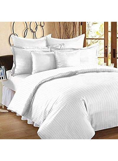 Fablicious Glace Cotton Satin Stripe Plain Bedsheet for Double Bed with Two Pillow Covers 90 x 100 Inch White