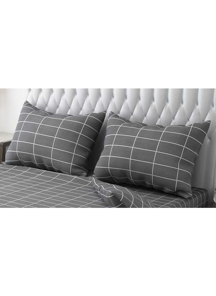DECOR2ADMIRE 210 TC Glace Cotton Plain Solid Geometric Bedsheet for Double Bed with 2 Pillow Covers for Home 90 100 Inches Dark Grey