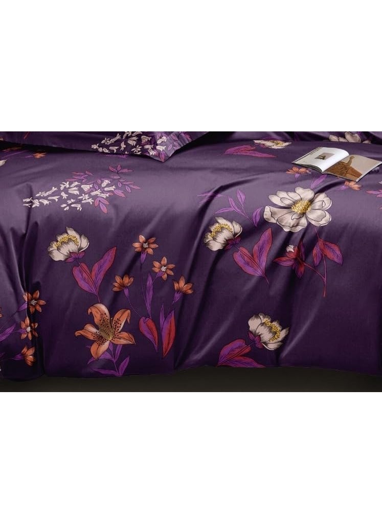 DECOR2ADMIRE 300 TC Soft Glace Cotton Queen Size Abstract Printed Premium Double Bedsheet with Two King Size Pillow Covers for Home 90 x 100 Violet Floral