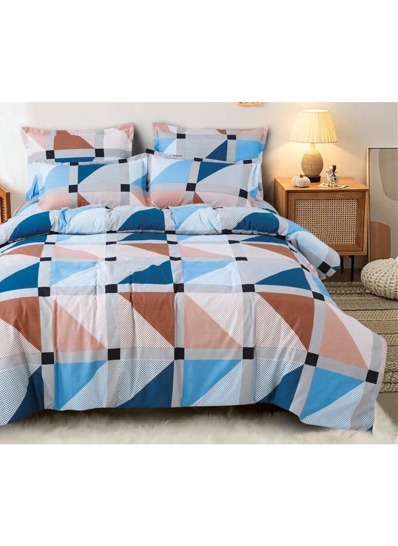 DECOR2ADMIRE 300 Thread Count Cotton Queen Size Printed Double Bedsheet with Two Pillow Covers for Home Blue Printed 90 x 100 Flat