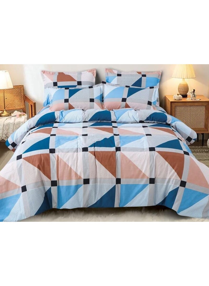 DECOR2ADMIRE 300 Thread Count Cotton Queen Size Printed Double Bedsheet with Two Pillow Covers for Home Blue Printed 90 x 100 Flat