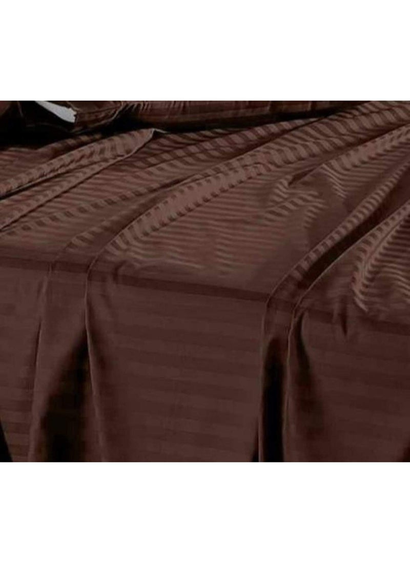 Fablicious Glace Cotton Satin Stripe Plain Color Bedsheet for Double Bed with Two Pillow Covers King Size 90 x 100 Inch Coffee