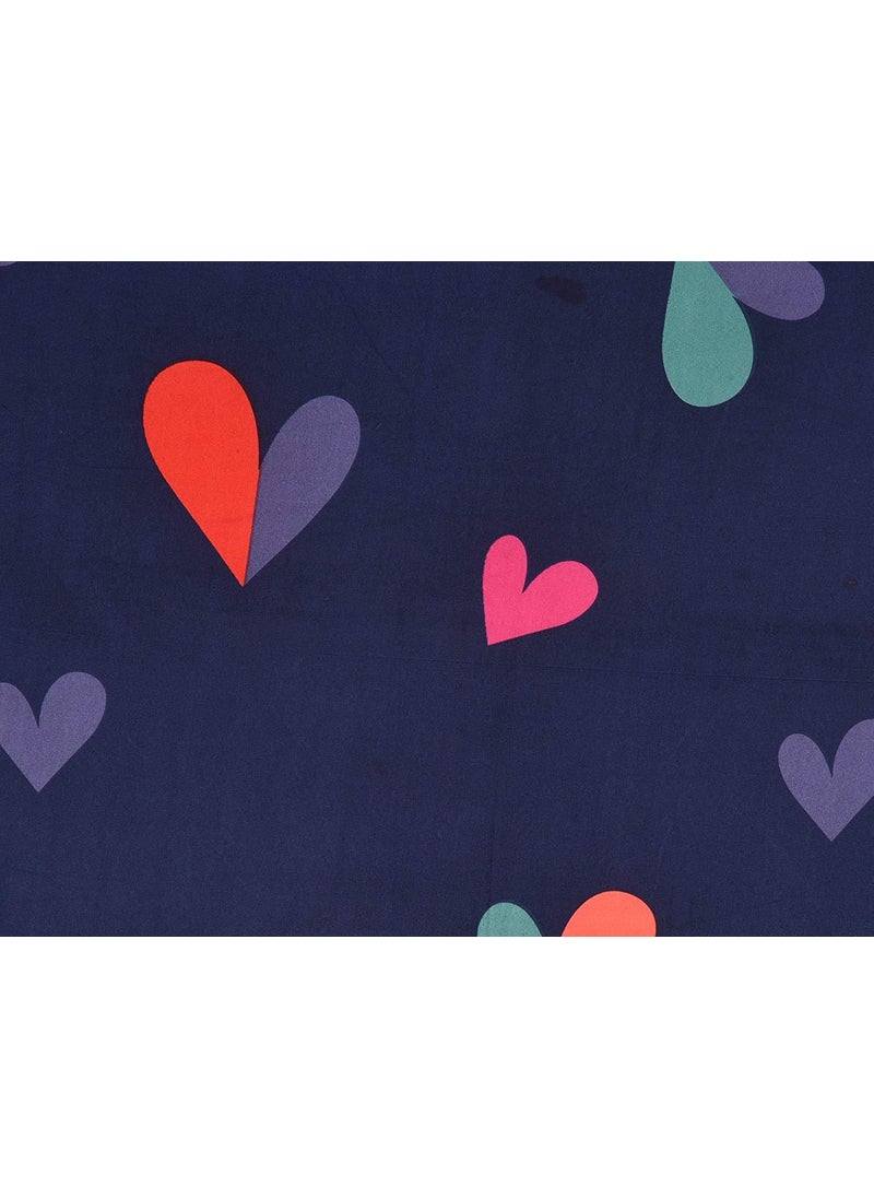Fablicious Polycotton Hearts Printed Bedsheet for Double Bed with 2 Pillow Covers Blue 90 X 100 Inches