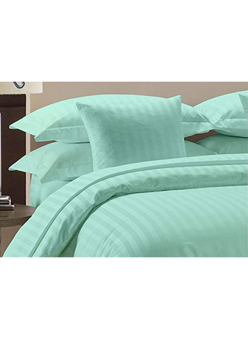 Lomezo 235 TC Glace Cotton Satin Striped Premium Plain Color Bedsheet for Double Bed King Size with Two Pillow Covers 90 x 100 Inch Aqua Blue